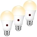 Emotionlite Dusk to Dawn Sensor Light Bulbs Outdoor, Warm White LED Bulbs, 60 Watt Equivalent, Automatic On/Off, Garage, Hallway, Basement, A19 Size, 9W, E26 Medium Base, 3 Pack