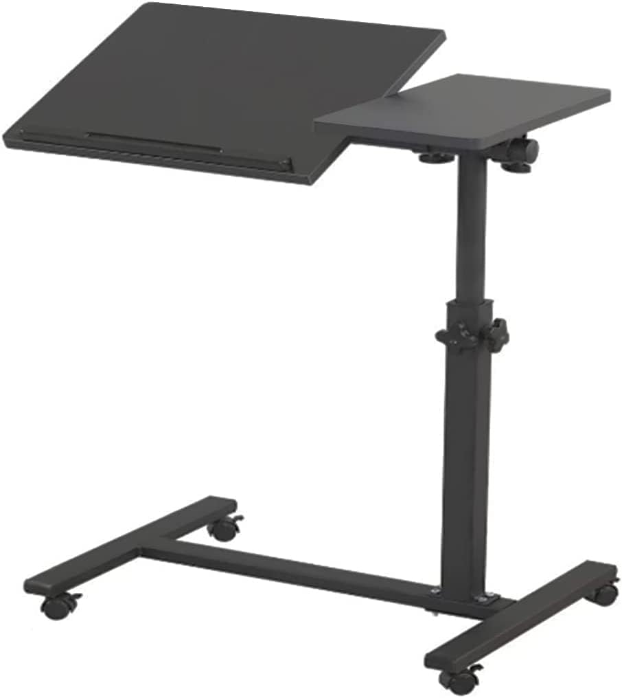 Table Lap Desk for Laptop Rolling Cart Tilting Overbed Bedside Table Overbed Desk Overbed Table with Wheels Adjustable Laptop Stand Sofa Side Table (Black)