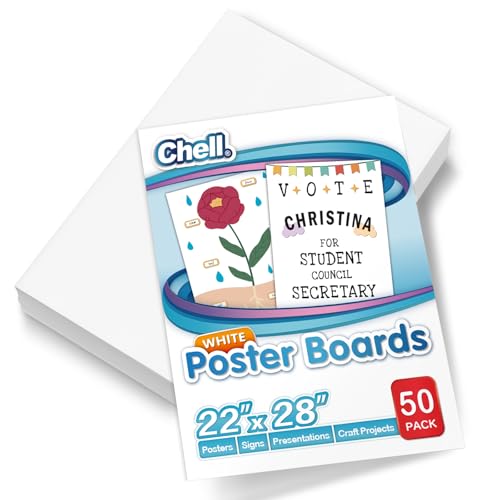 Image of Chell 50 Pack 22 inchx28 inch White Poster Board Heavyweight, 85 lb. Cover Weight | Lagre Size, Cardstock Paper, Bright White, Smooth Surface, Easy to Write-on, Not Easy to Break