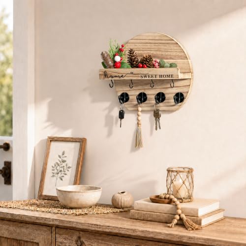 Miniatura 4 de Dxiunove Cuelga Llaves Pared Con Flores Secas Colgador Llaves Madera Cuelga Llaves Orbicular Colgador De Llaves Para Pared Adecuado Para Vestíbulos, Lavaderos, Pasillos, Cocinas Y Oficinas Madera