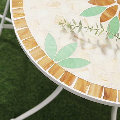 Outsunny 3 Piece Patio Bistro Set, Floral Mosaic Pattern, Metal Folding Chairs, Foldable Outdoor Dining Table For Coffee, Decor, Garden, Poolside, Porch, White #TOP7