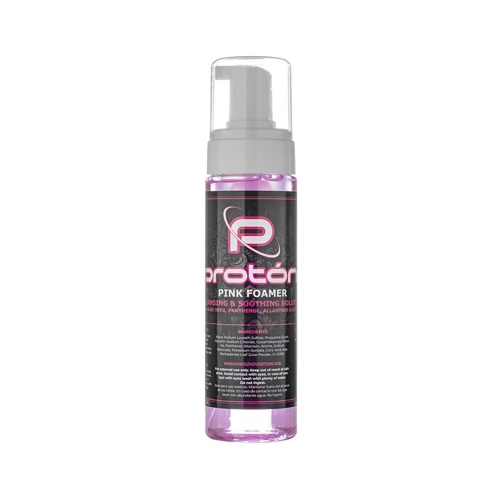 Pink Foamer Proton con Pantenolo, Allantoina e Aloe Vera - Schiuma detergente -220 ml / 7,4 Oz. Schiuma per la pulizia del tatuaggio