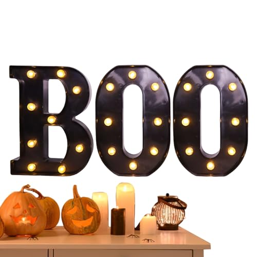 Decoraciones de Halloween para interior – Letras luminosas signo BOO – Pieza maestra de mesa para de Halloween, hogar, apartamento escolar, cocina, decoración