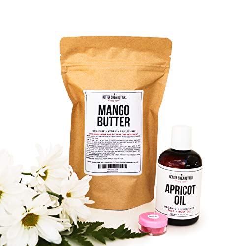 DIY Whipped MANGO Body Mousse Kit - 6Pc. Set w/ 8 oz Mango Butter, 4 oz Certified Organic Apricot Oil, Pink Mica Powder, 2-4oz Empty Jars w/Lids, & Recipe Card/Video Tutorial by Better Shea Butter