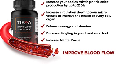 Tikva S7 Nitric Oxide Booster, Beetroot Extract For Enhanced Blood Flow & Support Healthy Blood Pressure, 30 Capsules #TOP24