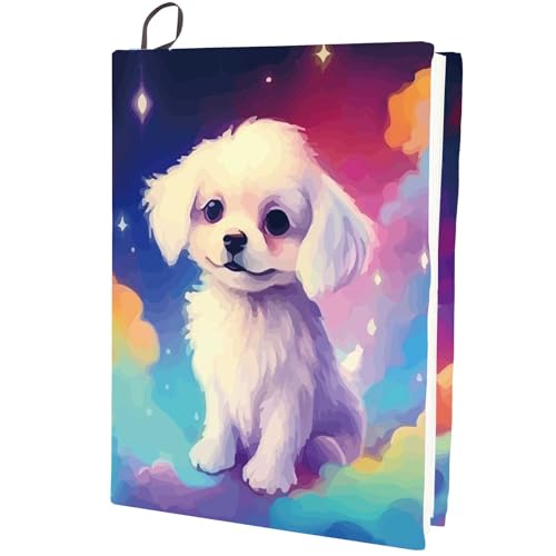CRASPIRE Funda Libro Elástica Adecuada para Libros 7x10 Pulgada Poliéster Estampado Perro Nube Galaxia Fundas Tela Protector Lavable Reutilizable Bolsillo Texto Tapa Dura