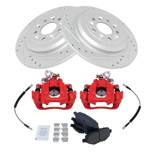 Image of TRQ Performance Rear Brake Pad and Rotor Set Ceramic Slotted Drilled G
