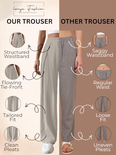 Image of Leriya Fashion Women's High Waist Wide Leg Pants |Casual Drawstring Loose Fit Lounge Trousers with Pockets| Comfortable Fashion Pants for Women
