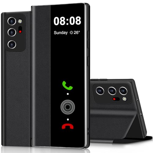 Étui Samsung Note 20 Ultra de luxe en TPU noir avec rabat transparent chic