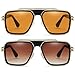 Trendy Retro Sunglasses for Men Women Stark Vintage Shades 70s Italian Fashion Square Metal Glasses (Yellow+Brown, Millimeters, 56)