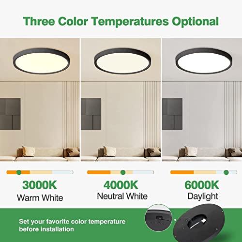 6PK 12 Inch LED Flush Mount Ceiling Light,24W, 2520LM, 3000K/4000K/6000K CCT Selectable,Ultra Thin 0.98" Black LED Ceiling Light, Surface Mount Ceiling Light Fixture for Bedroom, Kitchen, Living Room by FY WISDOM FLY LIGHTING - Image 2