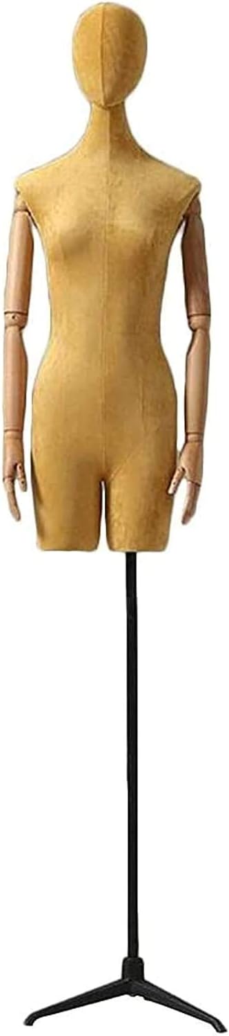 Mannequin Body Dummy Torso Female Mannequin Body Torso Dress Form Half-Length Linen Tailors Dummy Famale Height Adjustable Pinnable Tripod Stand for Jewelry (Yellow )