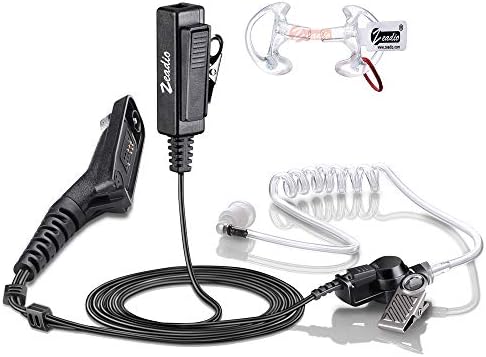 zeadio Surveillance Covert Air Acoustic Tube Walkie Talkie Earpiece Headset with Earmold and Push-To-Talk Microphone for Motorola Multipin Two Way Radio