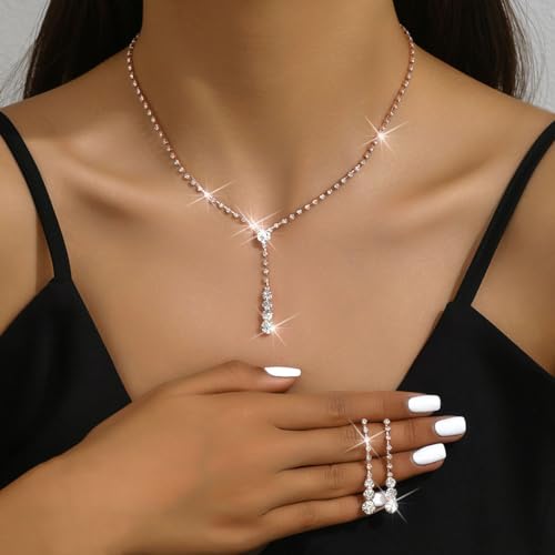 Unicra Bride Bridal Necklace Earrings Set Crystal Wedding Jewelry Set Rhinestone Choker Necklace For Women And Brides  thumb #2