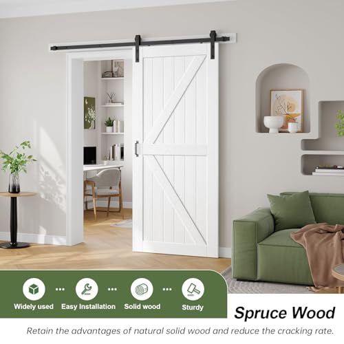 Image of FREDBECK 36X84 Barn Door with 6.6FT Hardware Kit, K Shape,White,Wood
