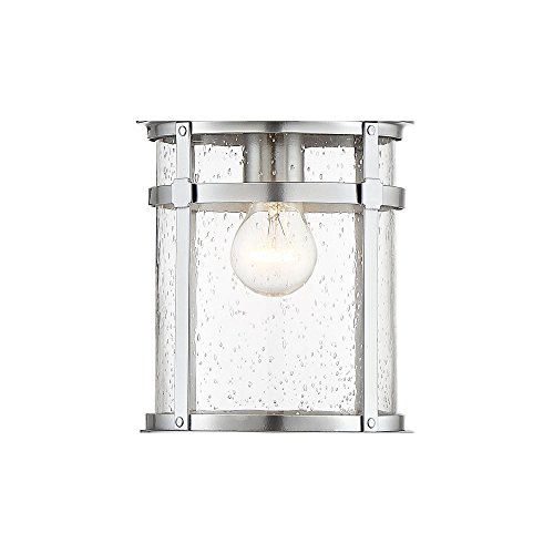 Franklin Iron Works Callaway Modern Industrial Outdoor Hanging Lighting Chrome 13 1/2" Seedy Glass Lantern For Exterior House Porch Patio Outside Deck Garage Front Door Garden Home Roof Gazebo #TOP7