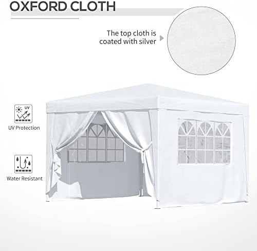 Outsunny 3 x 3 Meters Pop Up Water Resistant Gazebo Wedding Camping Party Tent Canopy Marquee - White + Free Carry Bag + 2 walls 2 windows