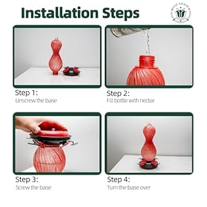 Hummingbird Feeder for Outdoors Hanging, Hand Blown Glass 24 OZ Capacity Hummingbird Bird Nectar Feeders with 4 Feeding Ports, Gifts for Women Mom Outside Garden Backyard Decor Hummingbird Feeder for Outdoors Hanging Hand Blown Glass 24 OZ Capacity Hummingbird Bird Nectar Feeders with 4 Feeding Ports Gifts for Women Mom Outside Garden Backyard Decor