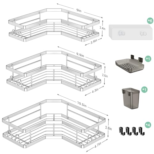 AKTECKE Corner Shower Caddy Bathroom Organizer: Adhesive Shower Rack Bathtub Shelves - 3Pack No Drilling Shower Shelf For Inside Shower - Stainless Steel Rustproof Bathroom Stuff by AKTECKE - Image 6