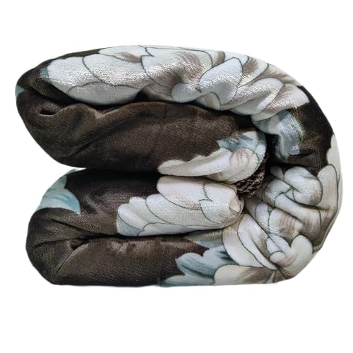 Image of Winter Premium Flannel Velvet Warm Duvet Cover Quilt Cover | Rajai Cover | Blanket Cover | Comforter Cover Single Size 60x100 inches Woollen (Brown Colorfull Flower, Single Bed)