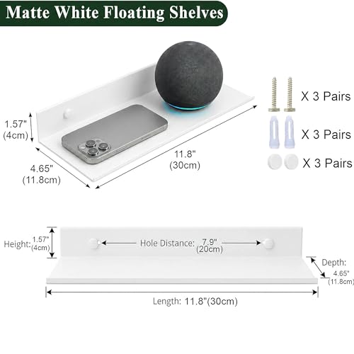 Z metnal Small Wall Shelves, Mini Display Metal Lack Floating Shelf for Collectables Figure, Aluminum, Wall Mounted, Sleek, White,12 x 5 inch, 2 Pack by Z metnal - Image 2
