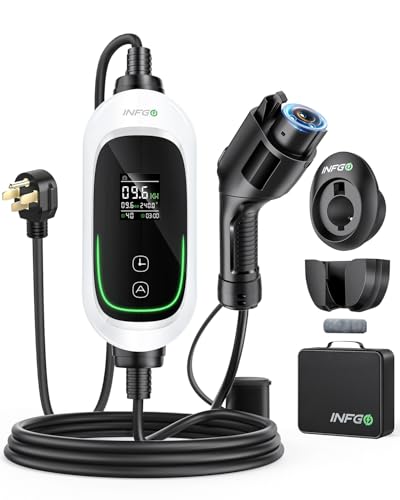 INFGO Level 2 EV Charger, 40Amp, Adjustable Current & Timing Delay, 240V, 9.6kW, NEMA 14-50 Plug, Portable Home Electric Vehicle Charging Station with 25FT EV Charging Cable for J1772 BEVs/PHEVs
