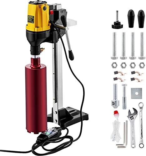 Happybuy 6 Inch/160MM Diamond Core Drilling Machine 2180W Diamond Core Drill Rig with Stand and Drill Bits,Wet Dry Core Drill Rig for Diamond Concrete Drilling Boring (Drill Bit Diameter: 4.25"/108MM)