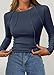Women's Long Sleeve Shirts Exposed Seams Ribbed Basic Tops Stretch Slim Basic Crop Tee Spring Fall Fashion Trendy Tshirt (Navy Blue,XX-Large)