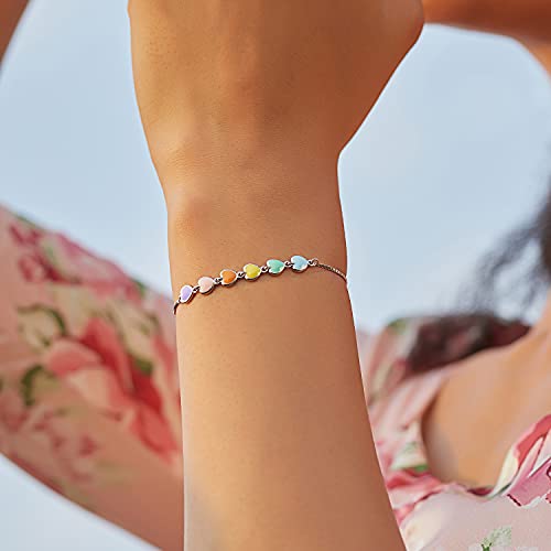 Bisaer 925 Sterling Silver Heart Bracelet Colorful Enamel Infinity Love Heart Adjustable Bracelets For Women #TOP5