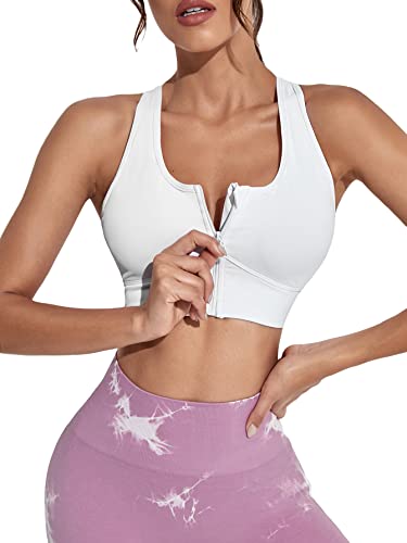 Verdusa Women's Racerback Zip Front High Support Workout Yoga Sport Bra White L #TOP19