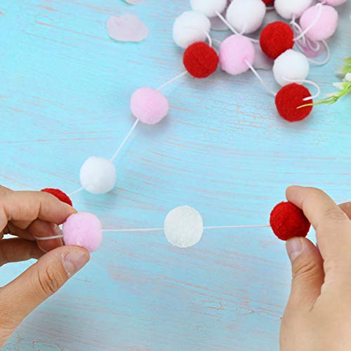 Jmkcoz Christmas Valentine's Day Felt Ball Garland Felt Banner Pom Pom Garland Decoration, 90 Pcs Pompom Balls Hanging Bunting Ornament For Mother's Day Wedding Birthday New Year Party Tree Wall Decor #TOP3