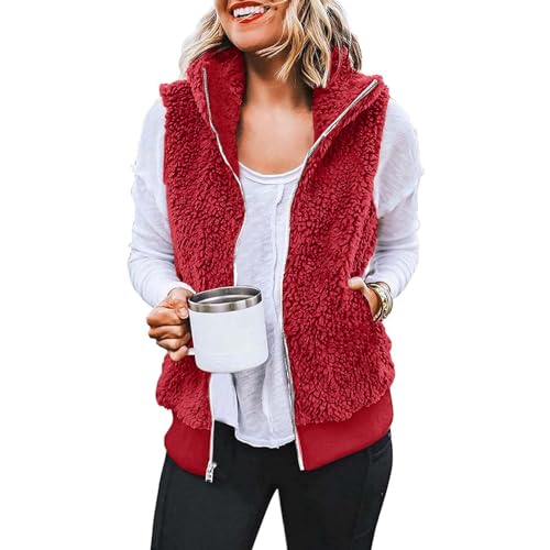 Womens Fuzzy Fleece Vest Zipper Oversized Sleeveless Warm Jacket with Pockets Fall Fashion Outerwear Coats2