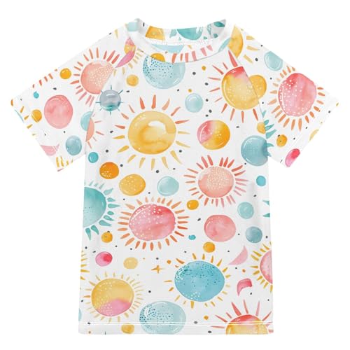 Boys Rash Guard Short Sleeve Swim Shirts for Boys Sun Watercolor Paint Sun Protection 7-8T