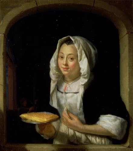Tableaux Art décor d'époque : portrait femme de chambre avec gaufre par Schalken 60x90cm