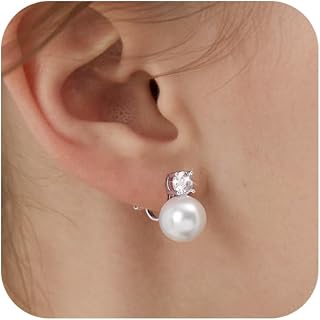 Awinesn Pearl Clip on Earrings for Women 14K Gold Silver Plated Pearl Earrings Cubic Zirconia Non Pierced Earrings for Women Jewelry Gifts Wedding Party