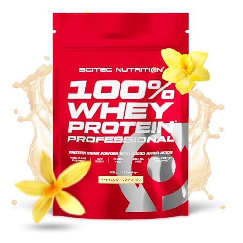 Scitec Nutrition 100% Whey Protein Professional - Angereichert mit zusätzlichen Aminosäuren und Verdauungsenzymen - Glutenfrei - Palmölfrei, 500 g, Vanille