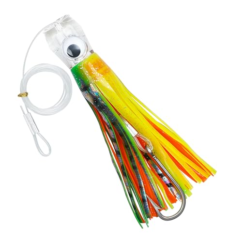 Saltwater Fishing Lures 6/9inch Trolling Lures for Marlin Mahi Tuna Dolphin Shark Big Game Deep Sea Fishing Baits Squid Skirts Rigged Hooks Ocean Gear Tackle