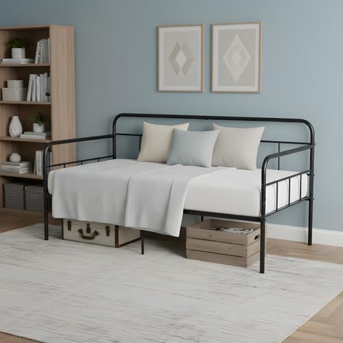 Canapé-lit métal 90x190 noir rangement 32 cm Songvas
