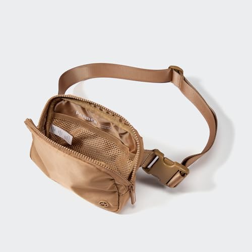 Image of Pander Two Way Zipper Fanny Pack Nylon Everywhere Belt Bag for Women, Water Repellent Waist Packs, Crossbody Bags with Adjustable Strap (Caramel Brown).