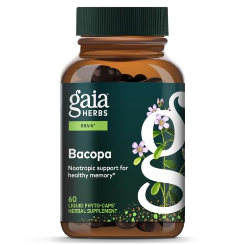 Gaia Herbs Bacopa 60 Vegan Capsules - Nootropic Memory Support Supplement, Caffeine-Free Focus & Clarity