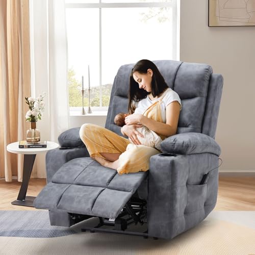 Image of YODOLLA Electric Nursery Chair with Wide Armrests,FSC Certified Upholstery,Power Recliner for Baby Nursing with Headrest,Cup Holders,Dual Side Pockets,on Clearance