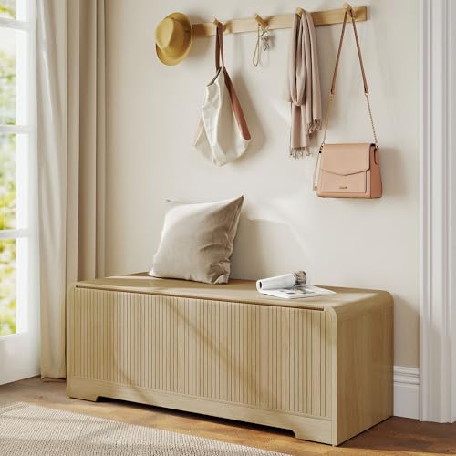 Homiflex Storage Chest, 47.2\" Large Entryway Bench with Storage, Wooden Storage Chest for Bedroom w/Lift Top, Modern Blanket Chest with 2 Safety Hinges for Entryway Living Room Hallway, Natural