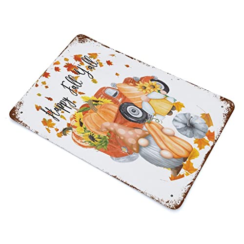 Wodevor Happy Fall Y'all Metal Sign Farmhouse Thanksgiving Autumn Orange Plaque Tin Sign Outdoor Signs Hanging Wall Plaque Kitchen 8"X12" #TOP2