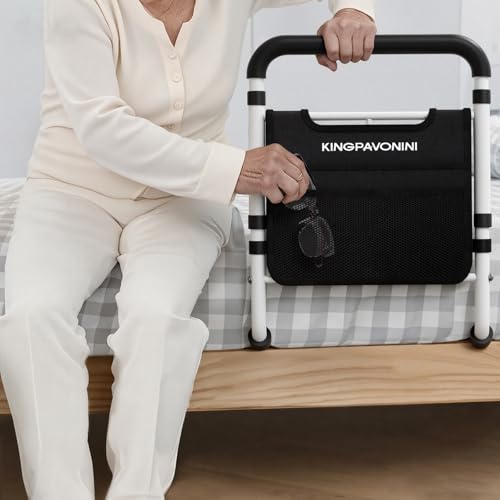 Bed Rails for Elderly Adults Safety - 2026 Upgrade - ASTM Compliant, Adjustable Bed Cane with Non-Slip Ergonomic Handle & Storage Pocket, Bed Railings for Seniors Load 400 LBS, Tool-Free Assembly