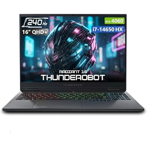 Thunderobot Radiant 16 4060 2.5K Gaming Laptop | 16" QHD+ 240Hz Display | 14th Gen Core i7-14650HX | GeForce RTX 4060 | 32GB DDR5 | 1TB SSD | RGB Backlit KB | Wi-Fi 6 | Win 11 Home | Gray Cover