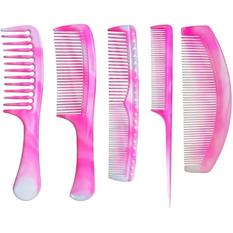 5 PCS Hair Comb Set Wide Tooth Comb for Detangling Fine-Tooth Comb Rat Tail Comb Dual Fine Comb Braiding Cutting Comb for Men Women Shower Comb Hair Styling Comb Set Hair Combs for styling (Pink) Cover
