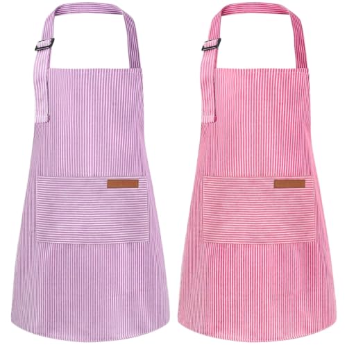 XLSXEXCL 2 Pack Stripes Kid's Apron with 2 Pockets, Cute Kid's Apron, 27