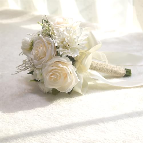 Ramo de rosas artificiales para boda blanco miniatura 6
