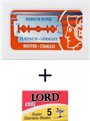 10 cuchillas de afeitar Merkur Super Platinum (1 paquete) + 5 cuchillas de afeitar Lord Cool