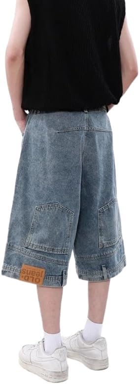 Mens Bermuda Jean Shorts Summer Loose Fit Baggy Stylish Anti Design Denim Shorts with Pockets